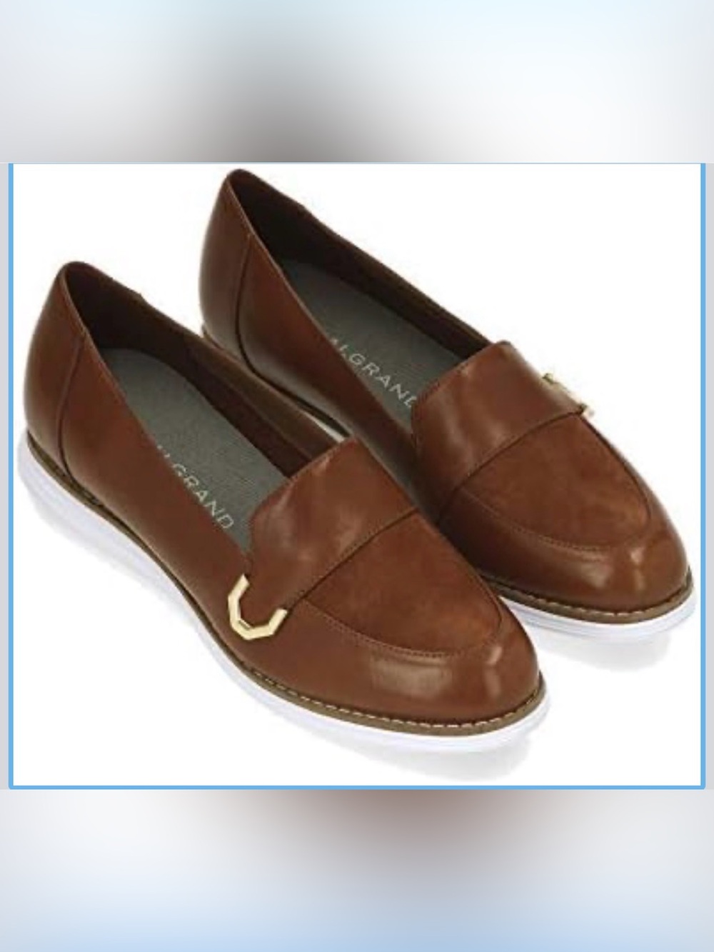 Cole Haan OriginalGrand Womens 9.5 Cognac Leather C Buckle Loafers Oxford Sole